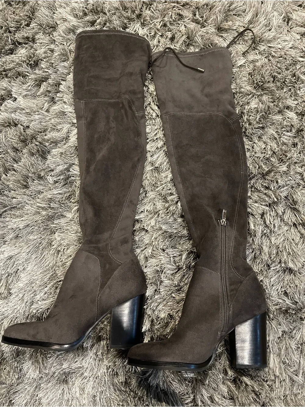 Marc Fisher Women's Over-the-Knee Dark Grey Suede Block Heel Boots - 5.5